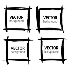 Textured square frames from thin paint strokes set isolated on a white background