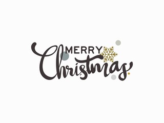 simple black christmas calligraphic hand writing text with a snow flake and circle earth tone colour on white for background, wallpaper, card, banner, label etc. vector design