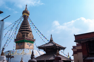 Fototapeta premium Swayambhunath, also known as Monkey Temple is located in the heart of Kathmandu, Nepal and is already declared World Heritage Site by UNESCO