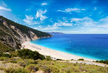 Fototapeta na wymiar Famous Mirtos beach on Greece island Cephalonia