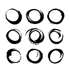 vector set of black round random brush strokes