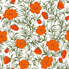 Curly orange flowers on a white textured background.