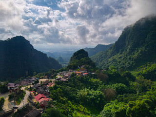 Naklejka premium Aerial Image of the hill tribe village Baan Pha Mee, located in the Nang Noon Mountain Range of Chiang Rai's Mae Sai Dirstrict, close to the Myanmar Border