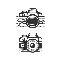 camera video music silhouette vector illustration. perfect for photography, video or design with using camera or video themes. flat color style