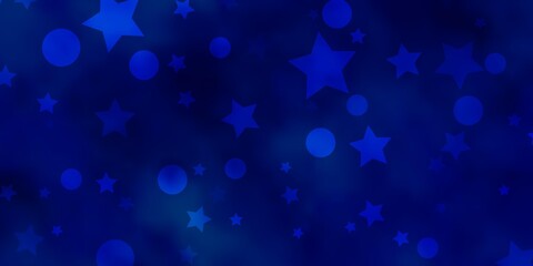 Light BLUE vector pattern with circles, stars. Abstract illustration with colorful spots, stars. Template for business cards, websites.