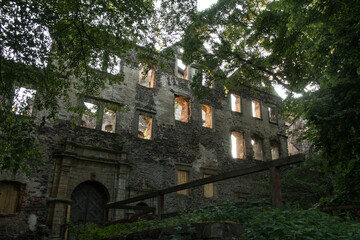 Fototapeta na wymiar Facade of the medieval Polish Castle Świny, showing all its windows. Poland