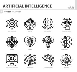 artificial intelligence icon set,outline style,vector and illustration
