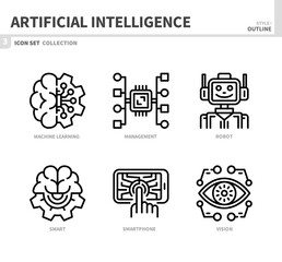 artificial intelligence icon set,outline style,vector and illustration