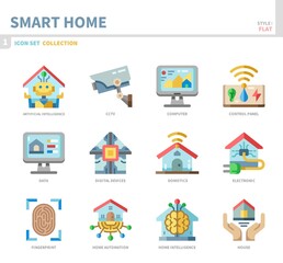 smart home icon set,flat style,vector and illustration