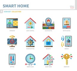 smart home icon set,flat style,vector and illustration