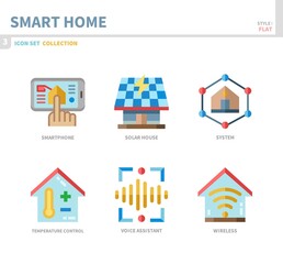 smart home icon set,flat style,vector and illustration