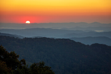 Blue Ridge Mountain sunrise with layers of colors