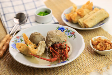 Selective Focus Bakso Lobster or Lobster Meatball is Fresh Lobster Wrapped with Meatball Batter and Boiled. Copy Space, Top View