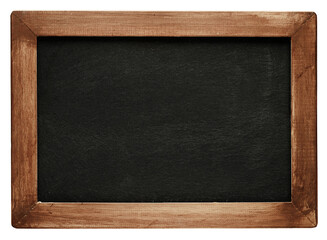 Old vintage chalkboard with worn wooden frame. Blank empty blackboard with space for text.