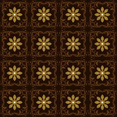 Cute flower motifs on Indonesia batik design with simple dark brown color