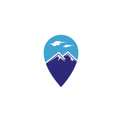 Logo template of pin and mountain. Simple flat style. Vector logo template ready for use.