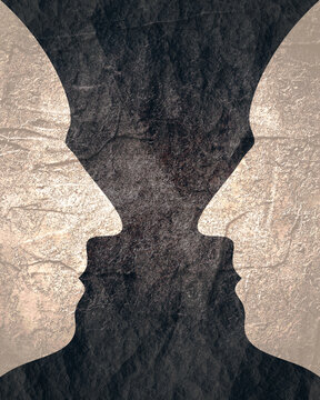 Fototapeta A vase or two face profile view. Optical illusion. Human head make silhouette of goblet.