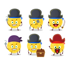 Cartoon character of yellow moon with various pirates emoticons
