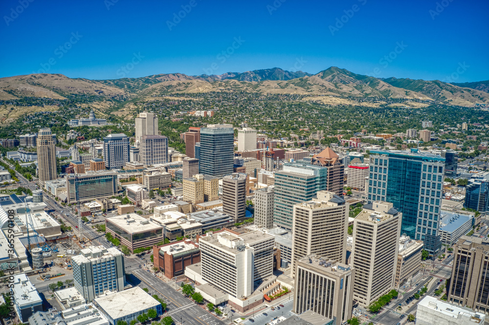 Wall mural Aerial View of the Downtown Skyline of Salt Lake City, Capitol of Utah and the Mormon Religion