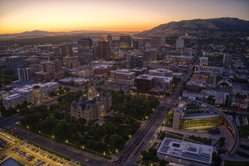 Fototapeta na wymiar Aerial View of the Downtown Skyline of Salt Lake City, Capitol of Utah and the Mormon Religion