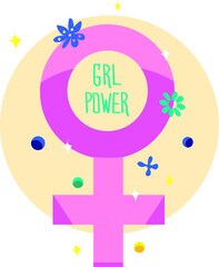 Girl power feminism slogan. Pink symbol of female fight for equal rights. Design element of strong women activism 