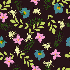 Fototapeta na wymiar Seamless Floral pattern design vector illustration flower with maroon background for fabrics, textiles, bullet journal, scrapbooking, wallpaper 