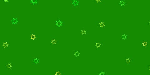 Light green, yellow vector background with covid-19 symbols.