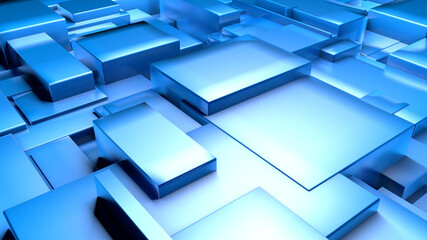 3D abstract image of rectangles background in blue toned