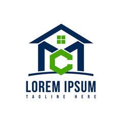 MC logo initial M & C graphic concept with house realty vector icons