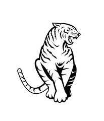 Bengal Tiger Growling Sitting Front Woodcut Retro Black and White