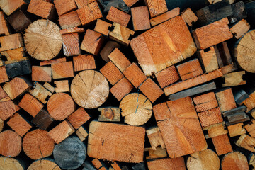 Fototapeta premium Stack of firewood logs texture background