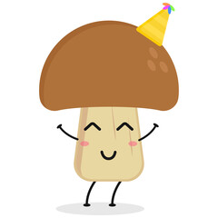 Cute flat cartoon mushroom illustration. Vector illustration of cute mushroom with a smiling expression.