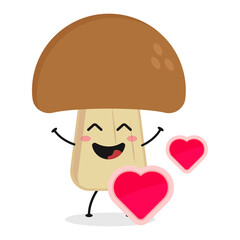 Cute flat cartoon mushroom illustration. Vector illustration of cute mushroom with a smiling expression.