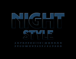 Vector Night Style Alphabet set. Elegant Black Font. Reflective modern Letters and Numbers