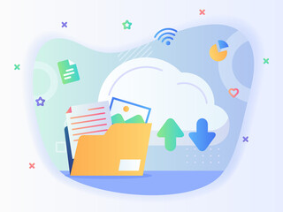 File folder icon background upload download cloud file management concept modern flat style.