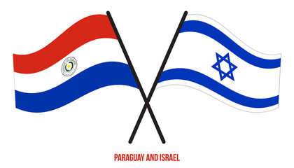 Paraguay and Israel Flags Crossed And Waving Flat Style. Official Proportion. Correct Colors.