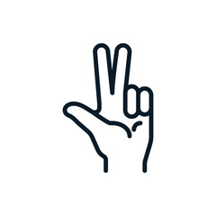 Three fingers up count gesture outline icons. Vector illustration. Editable stroke. Isolated icon suitable for web, infographics, interface and apps.