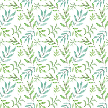 Summer watercolor seamless pattern leaves