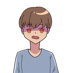 ストレスと過労で目を回した若い茶髪の男性