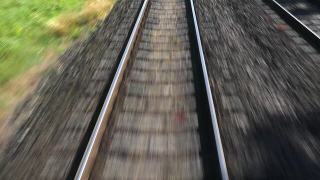 Railway Track Seen from Train Driver Perspective POV