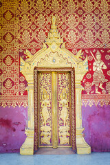 Luang Prabang, Laos - February 17, 2012: The door of laos temple in luang prabang, laos.