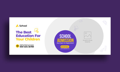 Kids school education admission timeline cover layout and web banner template