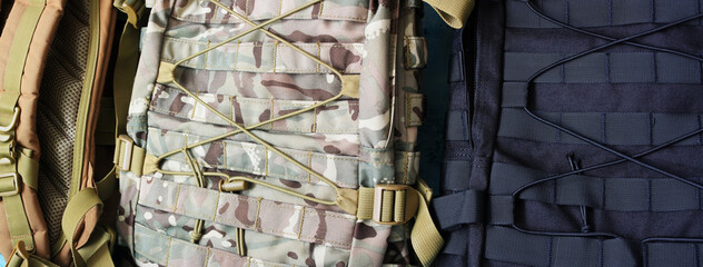 Tactical backpacks of different colors