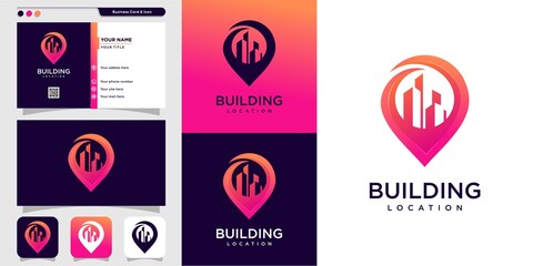 New modern building logo style and business card design Premium Vector