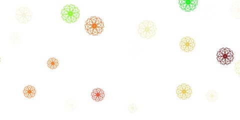 Light green, yellow vector doodle template with flowers.