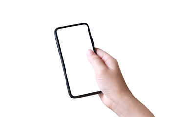 Hand with mobile smart phone Isolated on white background