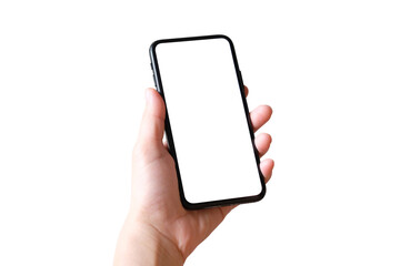 Hand with mobile smart phone Isolated on white background