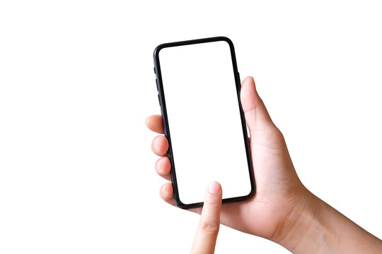 Hand with mobile smart phone Isolated on white background