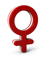 Red Female symbol isolated on white background. 3d illustration. 3d woman symbol.
