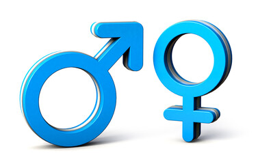 Blue man and woman symbol isolated on white background. 3d illustration. Male and Female symbol.